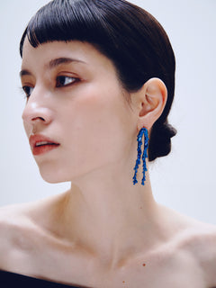 Drop Stand Earring in Blue worn on ear, side view |Color:Blue|Card:Hover