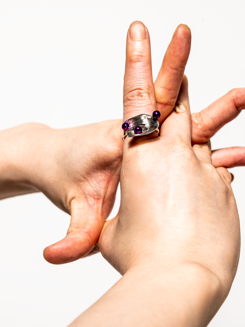 Flux Ring in Purple worn on finger |Color:Purple