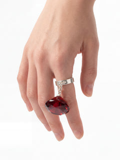 Glass Facet Ring in Red worn on hand, alternate view |Color:Red