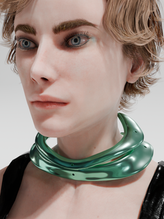Haelyn Necklace in Emerald Green worn around neck, front view |Color:Emerald Green