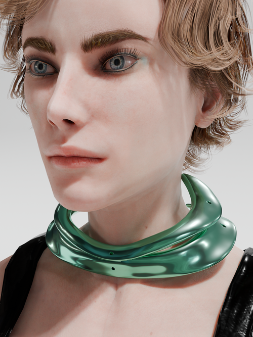 Haelyn Necklace in Emerald Green worn around neck, front view |Color:Emerald Green