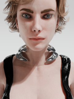 Haelyn Necklace in Silver worn around neck, front view |Color:Silver