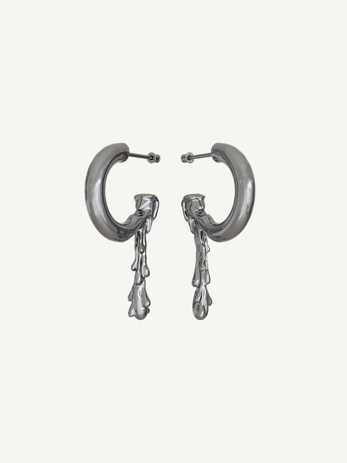 Melted Earring in Silver, product view |Color:Silver