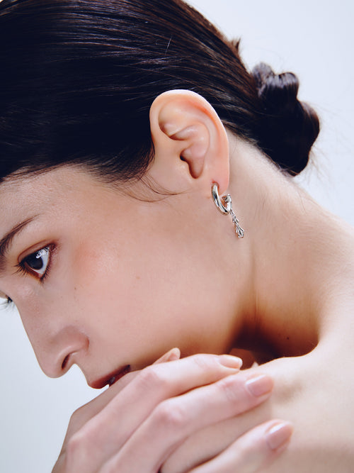 Melted Earring in Silver worn on ears, alternate view |Color:Silver