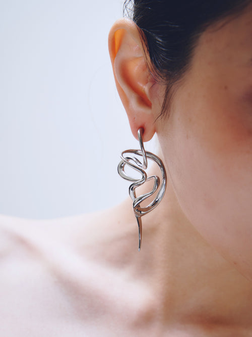 PermaDaze Earring in Silver worn on ear, detail view |Color:Silver