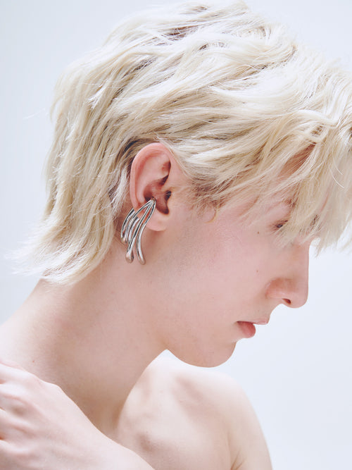 Stasis Ear Cuff in Silver worn on ear, front view |Color:Silver