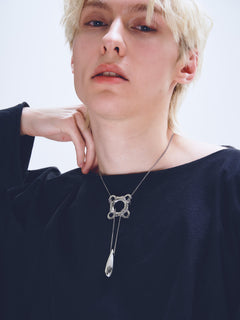 Swim Tube Necklace in Silver worn around neck |Color:Silver