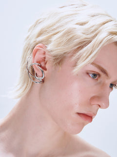 Tedium Ear Cuff in Silver worn on ear, side view |Color:Silver
