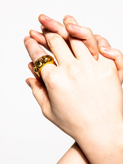 Undulation Ring in Gold worn on finger, close-up hand view |Color:Gold|Card:Hover