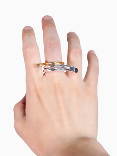 Brunch Ring Trio in Silver and Gold worn on fingers |Color:Gold