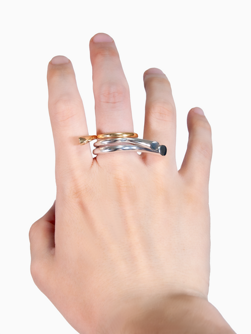 Brunch Ring Trio in Silver and Gold worn on fingers |Color:Gold
