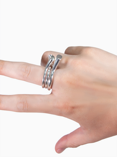 Brunch Ring Trio in Silver worn on fingers |Color:Silver