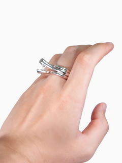 Brunch Ring Trio in Silver worn on fingers, side view |Color:Silver