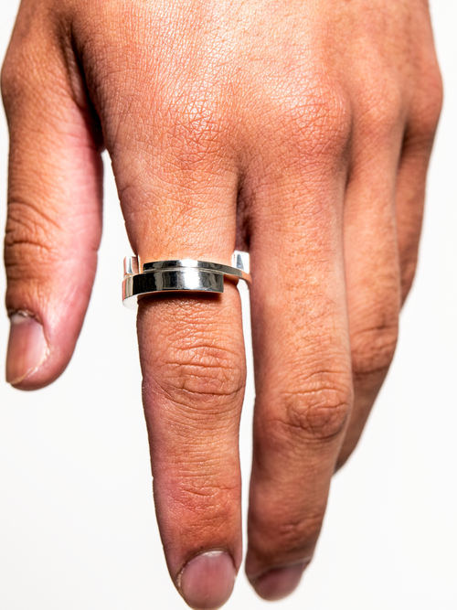 Continuum Ring in Silver worn on finger, close-up hand view |Color:Silver