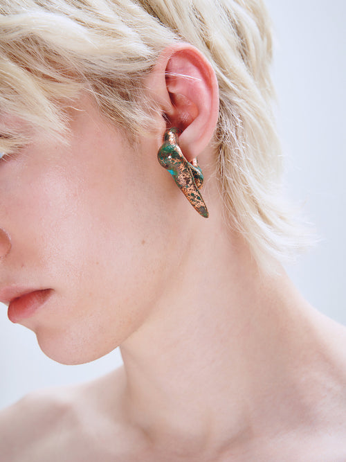 Decay Drift Ear Cuff in Copper worn on ear, alternate side view |Color:Copper