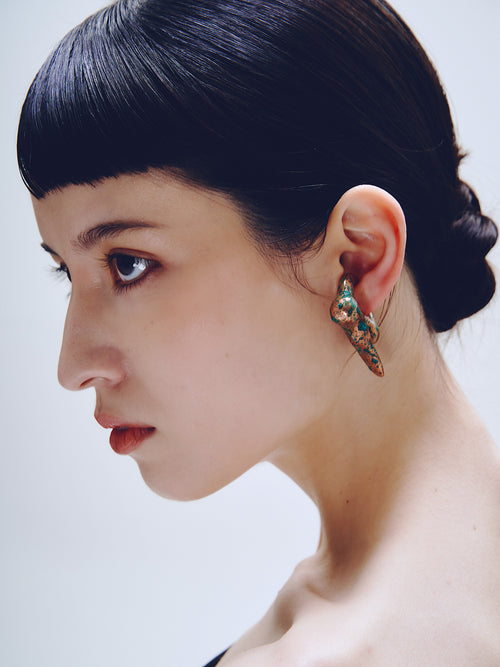Decay Drift Ear Cuff in Copper worn on ear, alternate portrait view |Color:Copper