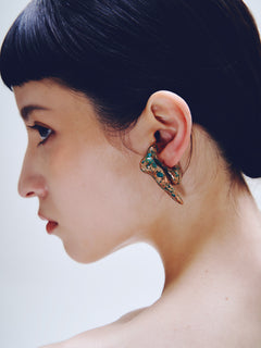 Decay Drift Ear Cuff in Copper worn on ear, detail view |Color:Copper