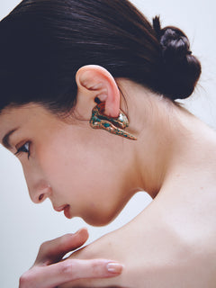 Decay Drift Ear Cuff in Copper worn on ear, alternate detail view |Color:Copper