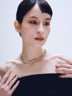 Dreary Link Necklace in Silver worn around neck |Color:Silver