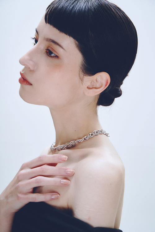 Dreary Link Necklace in Silver worn around neck, alternate view |Color:Silver