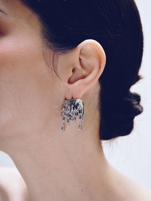 Drop Earring in Silver worn on ear |Color:Silver