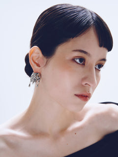 Drop Earring in Silver worn on ear, alternate view |Color:Silver