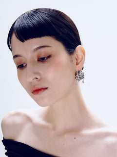 Drop Earring in Silver worn on ear, alternate side view |Color:Silver