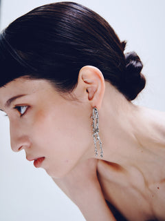 Drop Stand Earring in Silver worn on ear, side view |Color:Silver|Card:Hover
