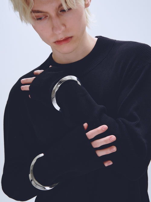 EclipTri Bracelet in Silver worn on wrists, upper-body view |Color:Silver
