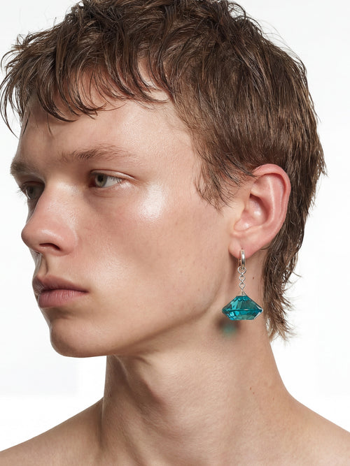 Glass Facet Earring in Blue worn on ear |Color:Blue