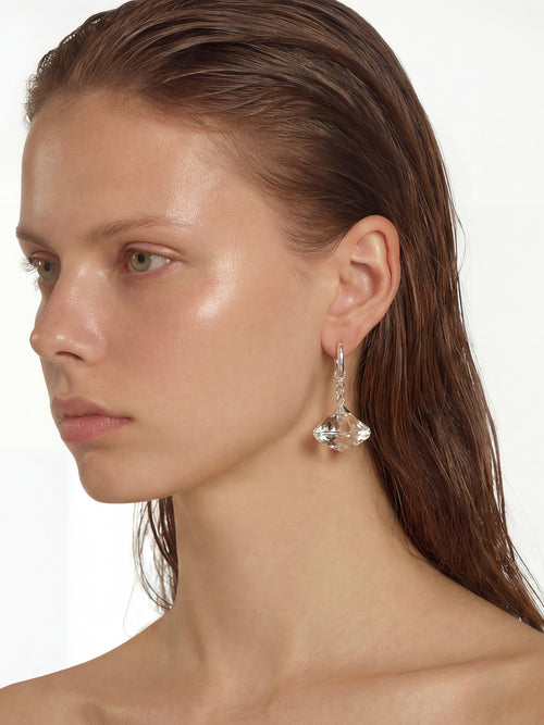 Glass Facet Earring in Clear worn on ear |Color:Clear