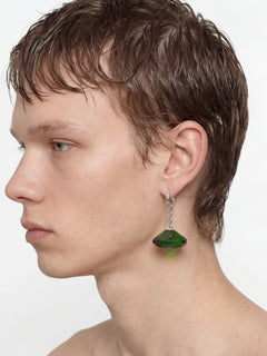 Glass Facet Earring in Green worn on ear |Color:Green
