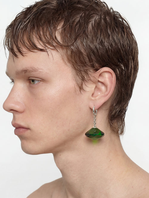 Glass Facet Earring in Green worn on ear |Color:Green