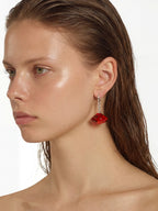 Glass Facet Earring in Red worn on ear |Color:Red