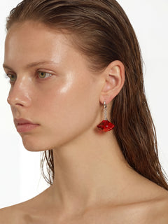 Glass Facet Earring in Red worn on ear |Color:Red