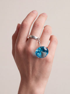 Glass Facet Ring in Blue worn on hand |Color:Blue