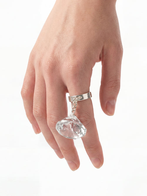 Glass Facet Ring in Clear worn on hand, alternate view |Color:Clear