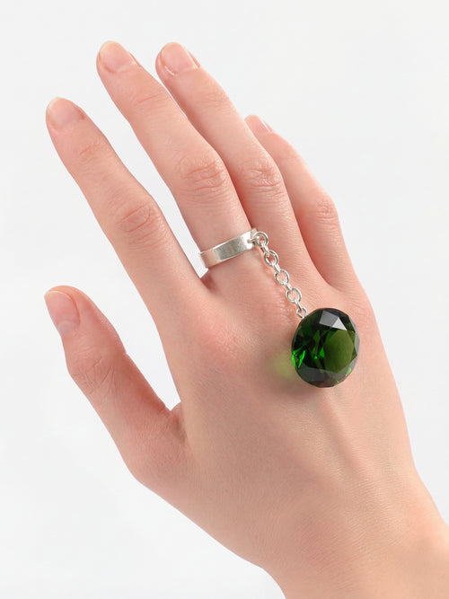Glass Facet Ring in Green worn on hand |Color:Green