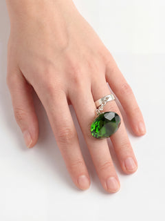 Glass Facet Ring in Green worn on hand, alternate view |Color:Green