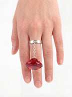 Glass Facet Ring in Red worn on hand |Color:Red
