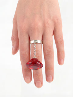 Glass Facet Ring in Red worn on hand |Color:Red