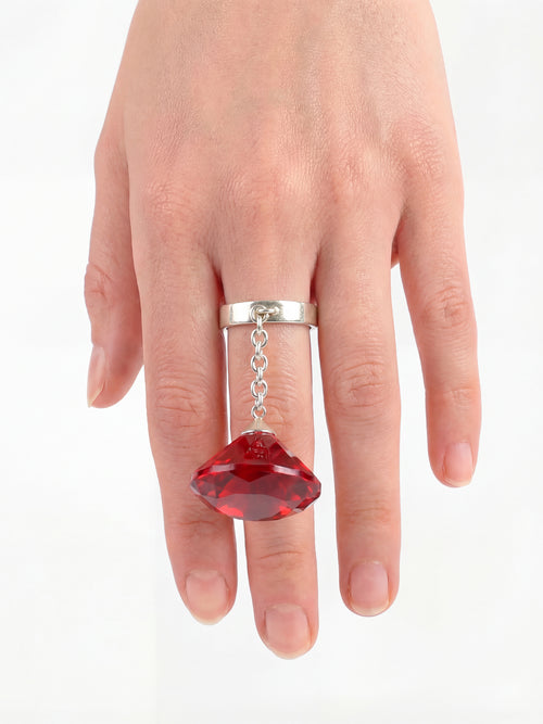 Glass Facet Ring in Red worn on hand |Color:Red