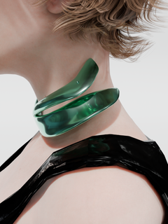 Haelyn Necklace in Emerald Green worn around neck, side view |Color:Emerald Green