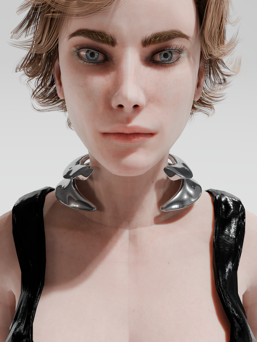Haelyn Necklace in Silver worn around neck, front view |Color:Silver