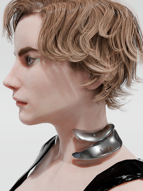 Haelyn Necklace in Silver worn around neck, side view |Color:Silver