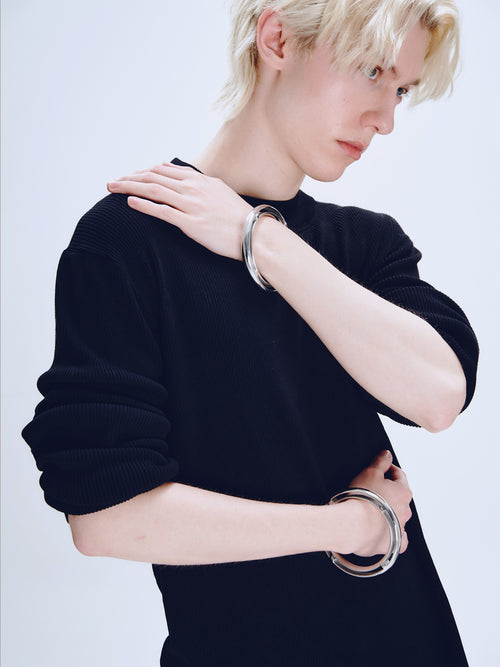 Hole Bracelet in Silver worn on wrist, alternate view |Color:Silver