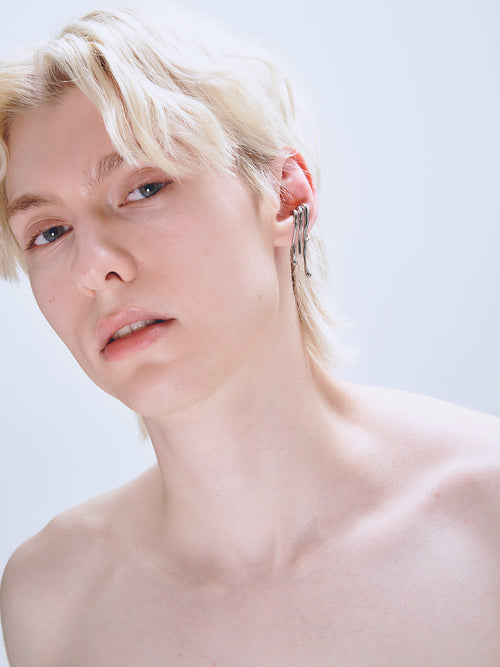 Languor Ear Cuff in Silver worn on ear, alternate view |Color:Silver