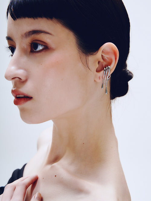 Languor Ear Cuff in Silver worn on ear, alternate close-up view |Color:Silver