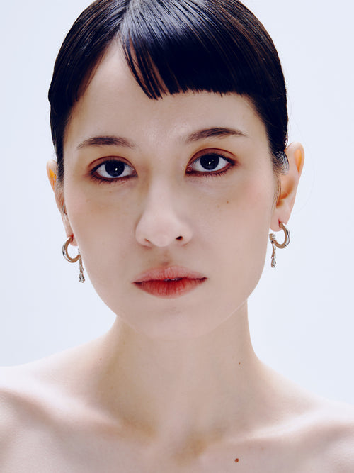 Melted Earring in Silver worn on ears |Color:Silver