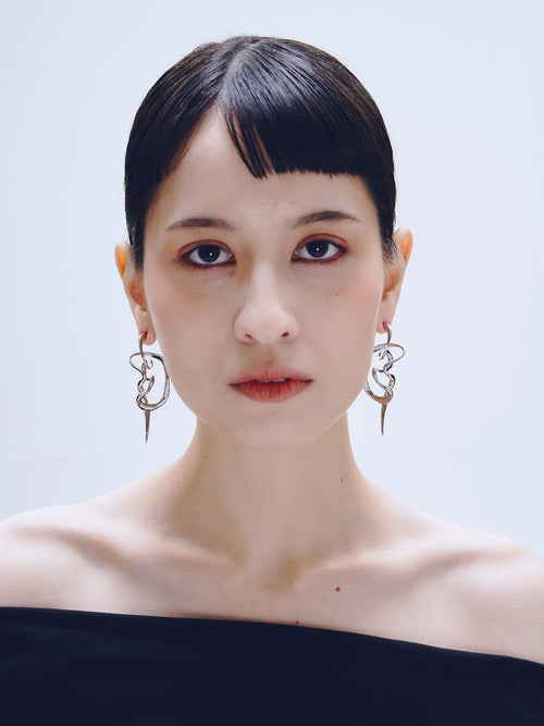 PermaDaze Earring in Silver worn on ears, front view |Color:Silver